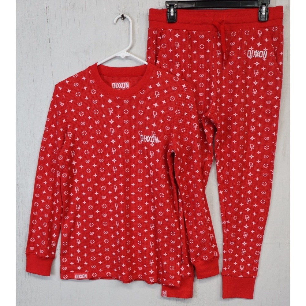 Dixon Flannel Pajama Set Top And Bottoms Thermal Red LV All Over Print L / M